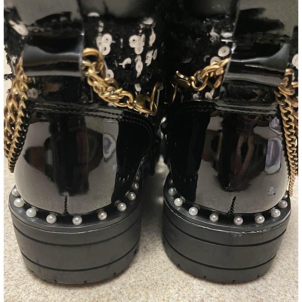 Kurt Geiger London Girls Boots Size 11 Combat Chain Black Sequined NWOB 189 - Picture 4 of 7